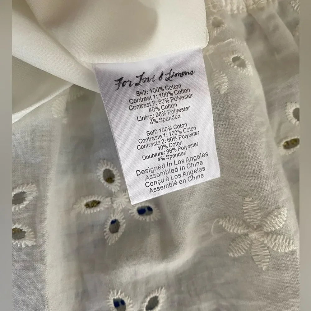 For Love And Lemons Hermosa Eyelet Mini Dress Tunic Beige Sz Small Tulle Sleeve - Picture 12 of 15
